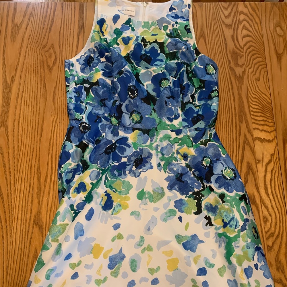 White and blue floral sleeveless dress